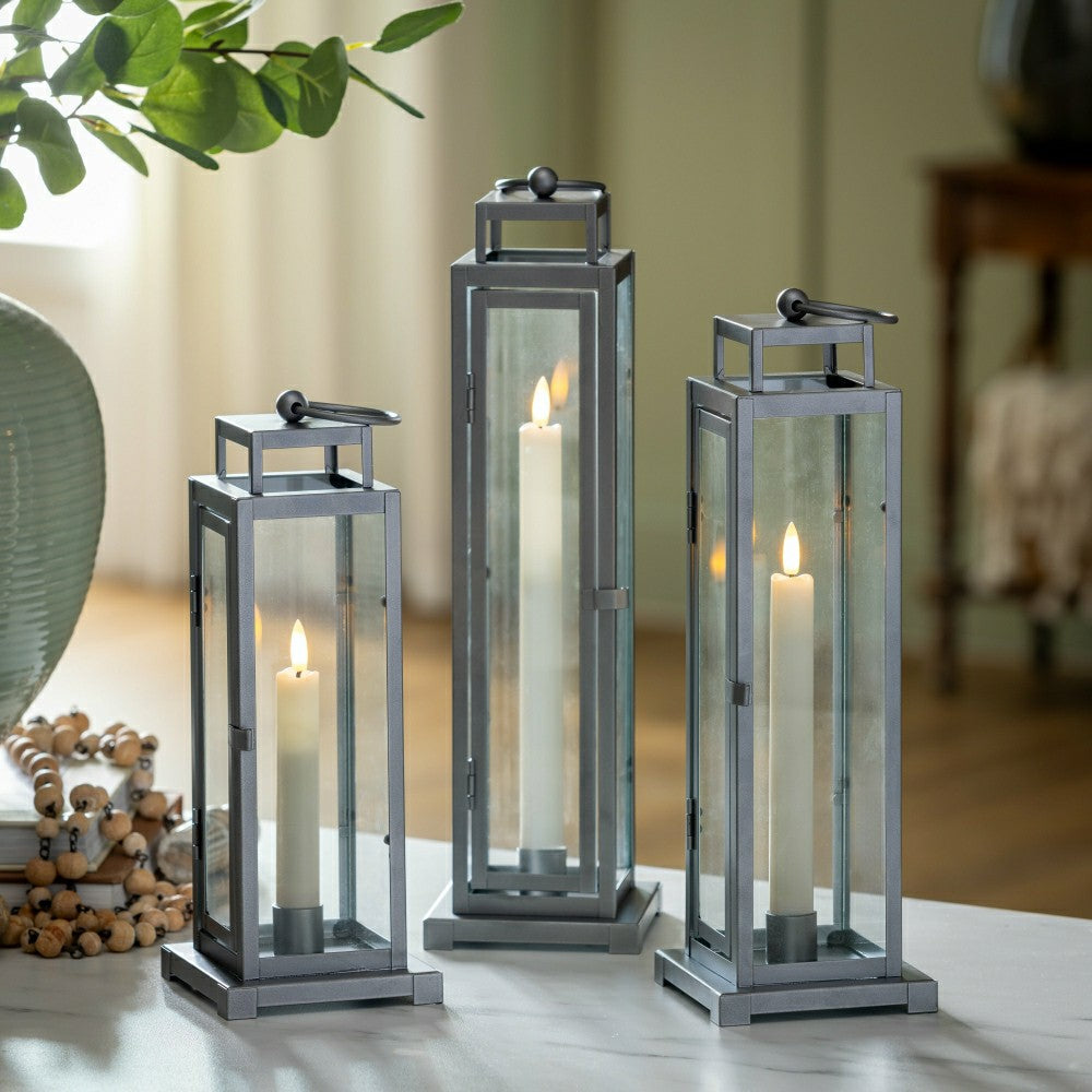 Tower Lantern LED Tapered Set of 3 with Gray Finish | Plow & Hearth