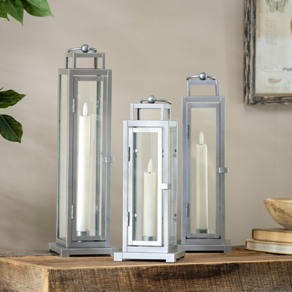 Tower Lantern LED Tapered Set of 3 with Gray Finish | Plow & Hearth
