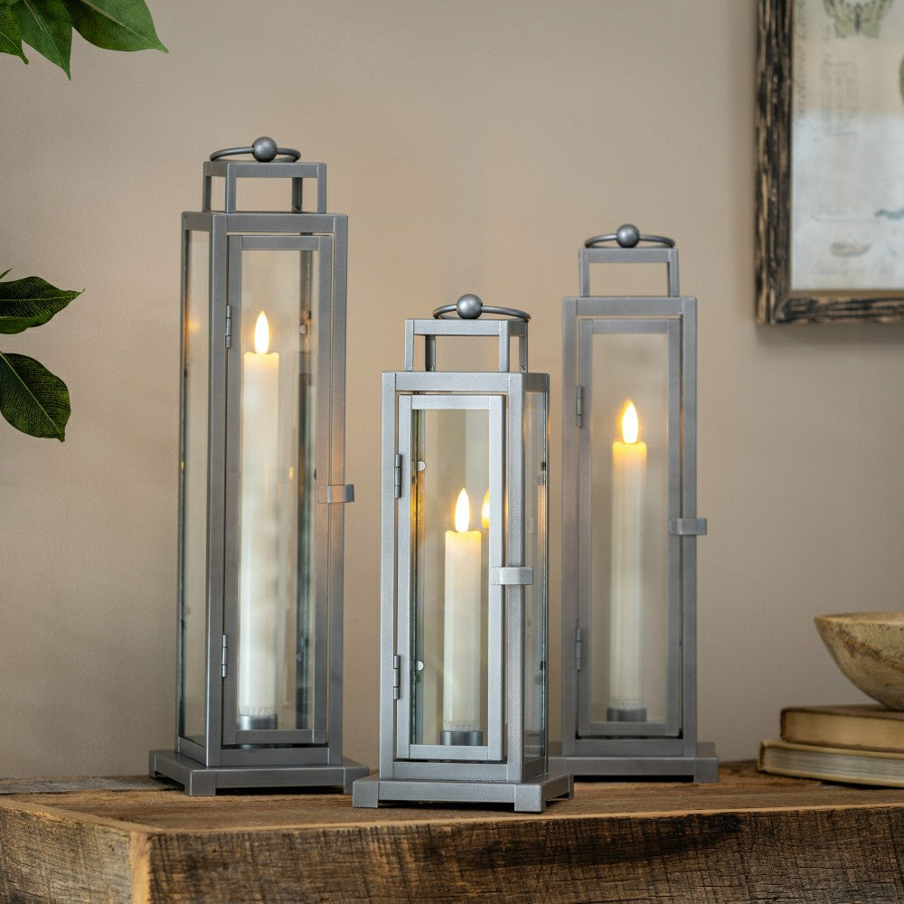Tower Lantern LED Tapered Set of 3 with Gray Finish | Plow & Hearth