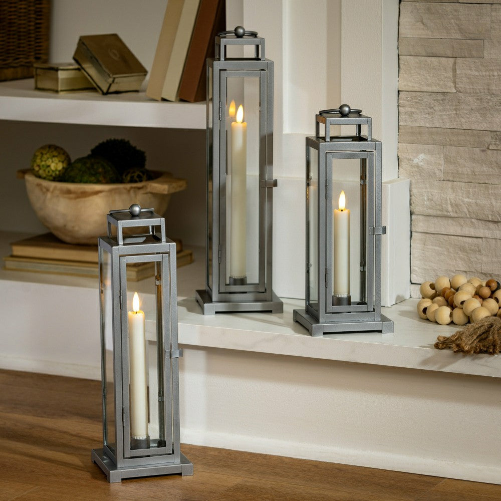 Tower Lantern LED Tapered Set of 3 with Gray Finish | Plow & Hearth