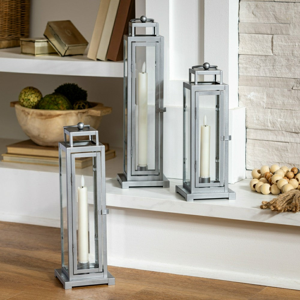 Tower Lantern LED Tapered Set of 3 with Gray Finish | Plow & Hearth