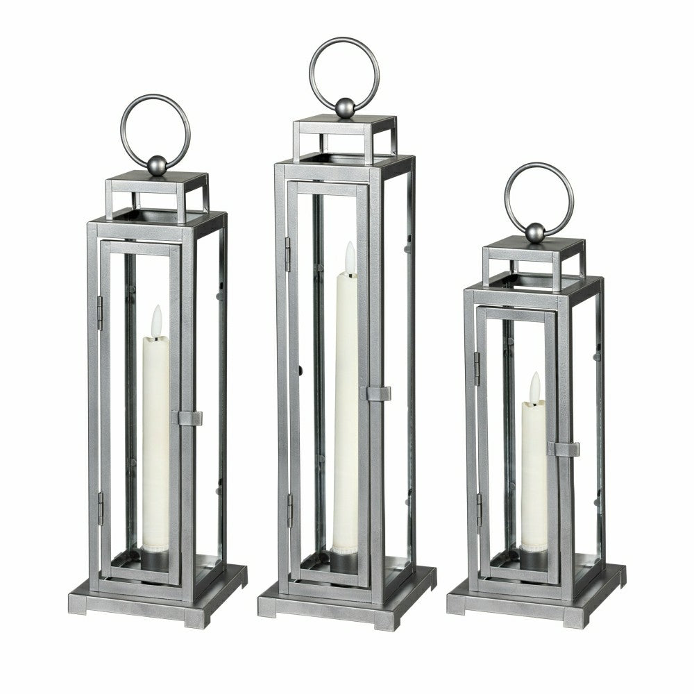 Tower Lantern LED Tapered Set of 3 with Gray Finish | Plow & Hearth