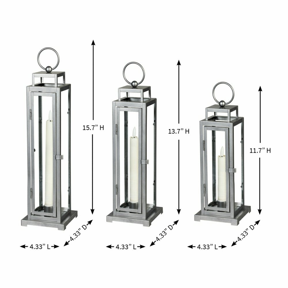 Tower Lantern LED Tapered Set of 3 with Gray Finish | Plow & Hearth