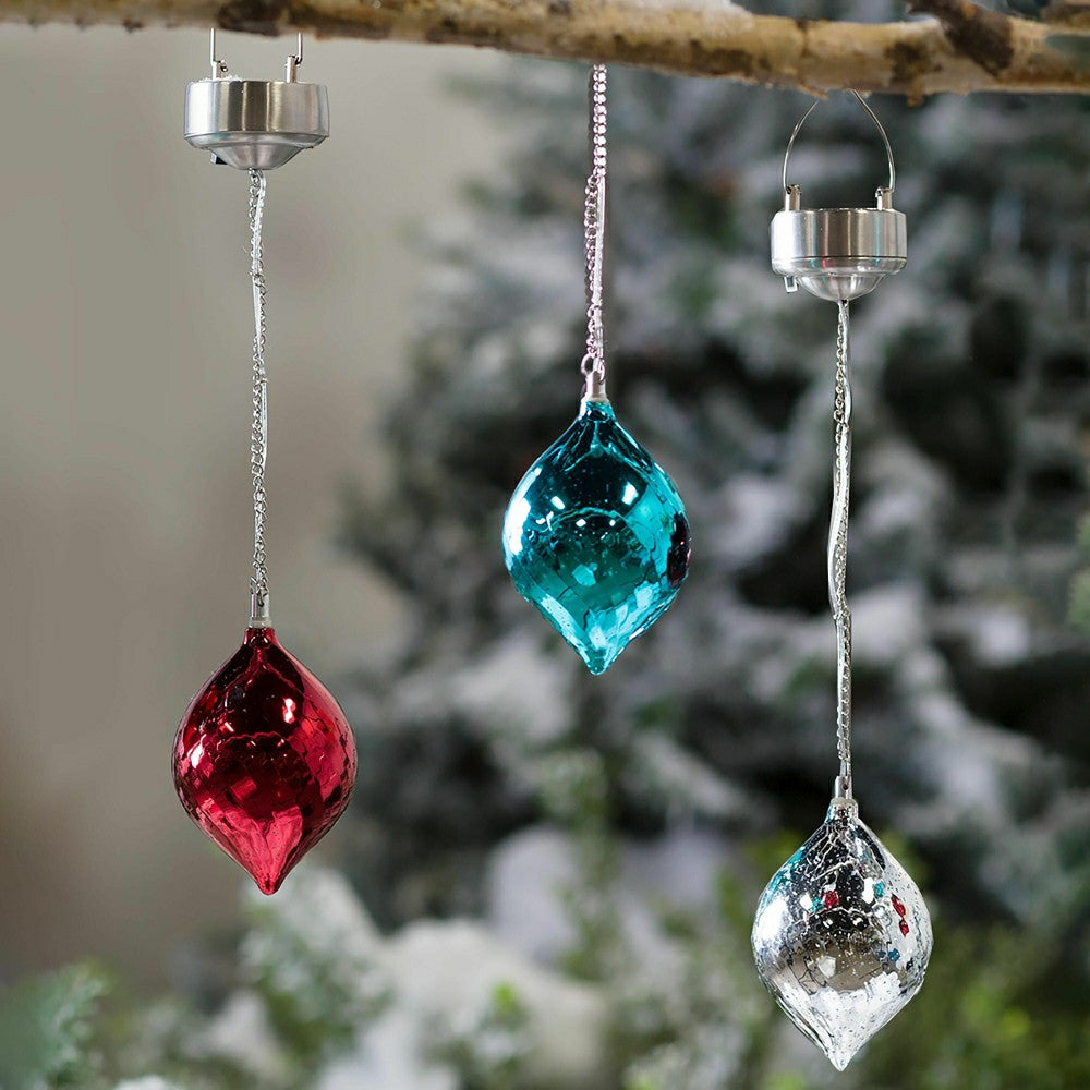 Color Changing Mercury Glass Solar Ornaments, Set of 3 | Plow & Hearth