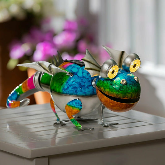 Solar Metal Gradient Chameleon Garden Statue | Plow & Hearth