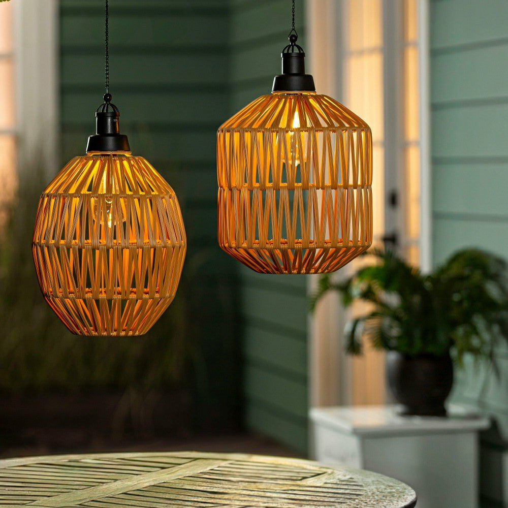 Woven Hanging Pendant Solar Lantern, Set of 2 | Plow & Hearth