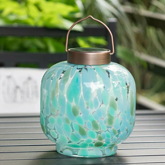 Cabin Solar Lantern Handblown Glass, 8" | Plow & Hearth