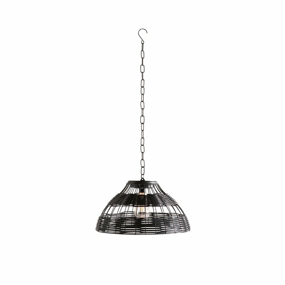 All-Weather Wicker Solar Pendant Lamp, Small, Black | Plow & Hearth