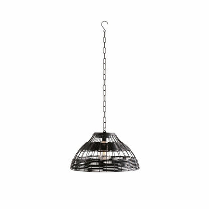 All-Weather Wicker Solar Pendant Lamp, Small, Black | Plow & Hearth