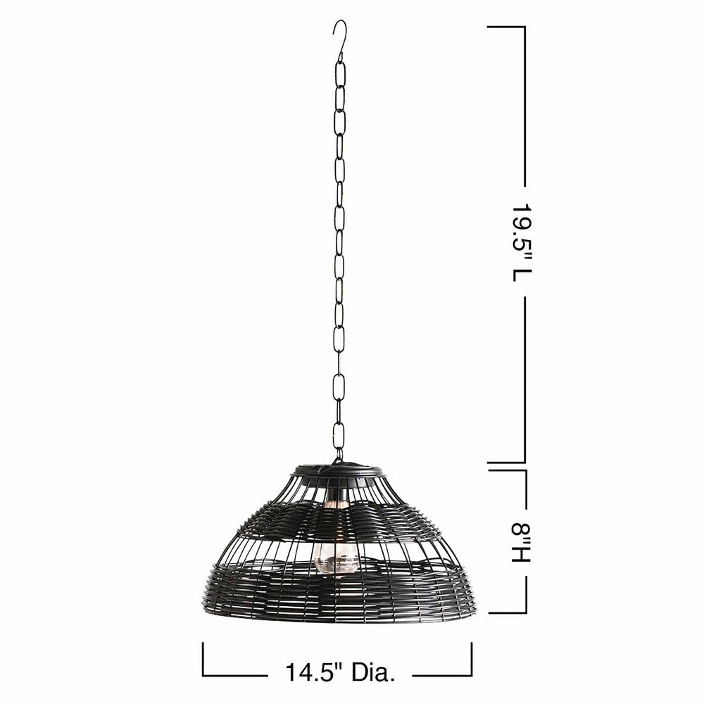 All-Weather Wicker Solar Pendant Lamp, Small, Black | Plow & Hearth