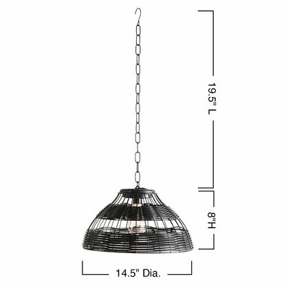 All-Weather Wicker Solar Pendant Lamp, Small, Black | Plow & Hearth