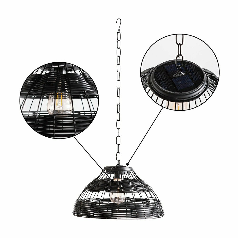 All-Weather Wicker Solar Pendant Lamp, Small, Black | Plow & Hearth