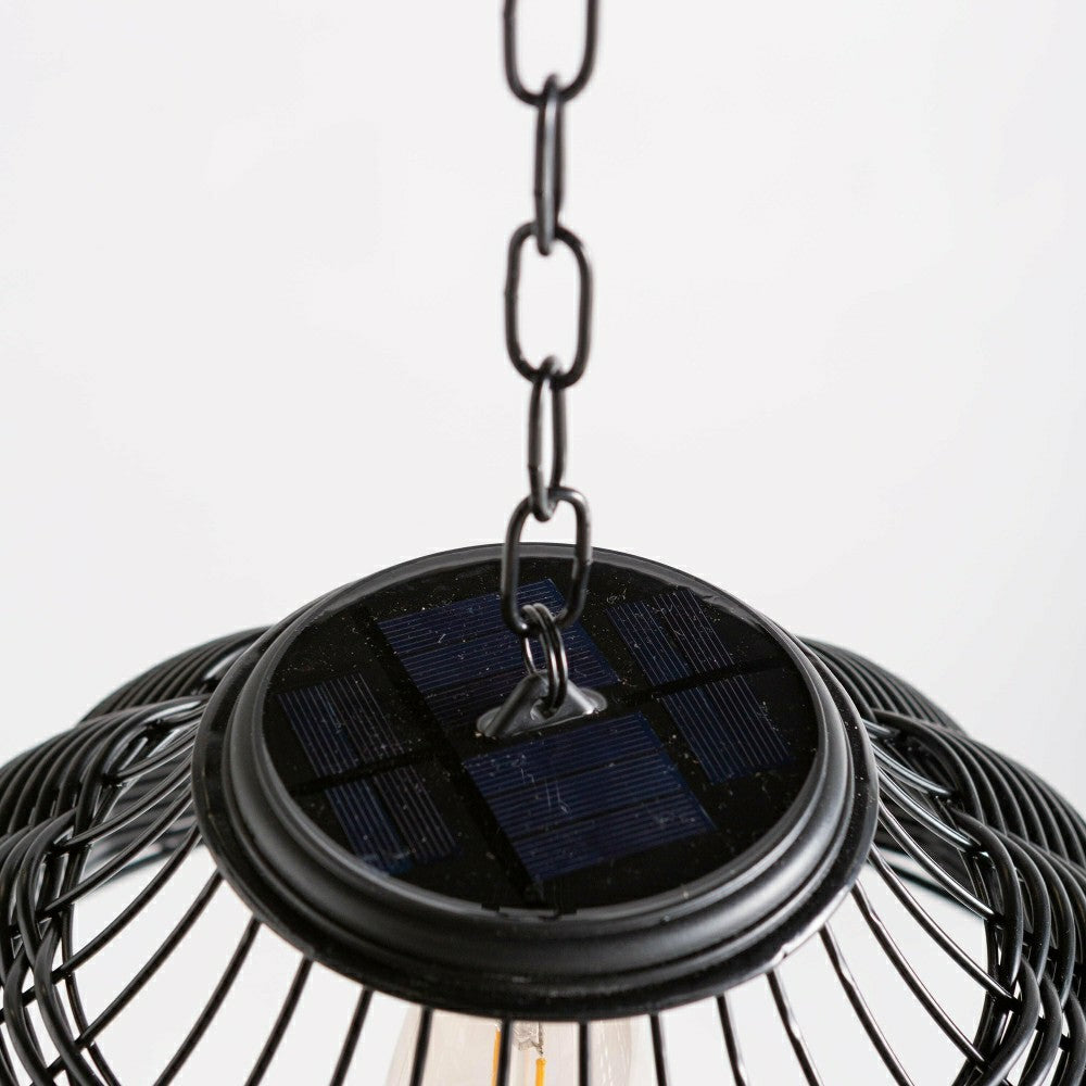 All-Weather Wicker Solar Pendant Lamp, Small, Black | Plow & Hearth