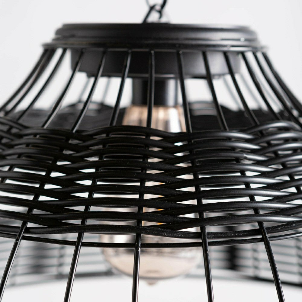 All-Weather Wicker Solar Pendant Lamp, Small, Black | Plow & Hearth