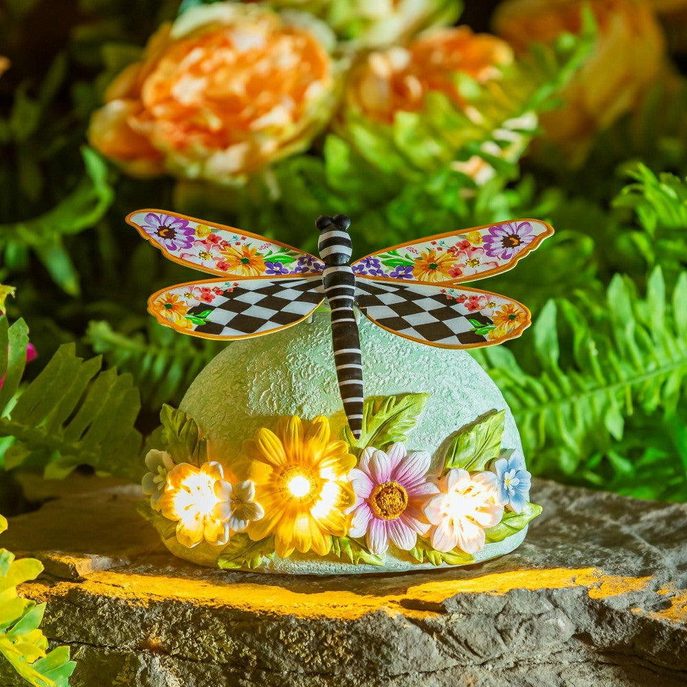 Courtly Check Dragonfly Metal LED Solar Garden Statue | Plow & Hearth