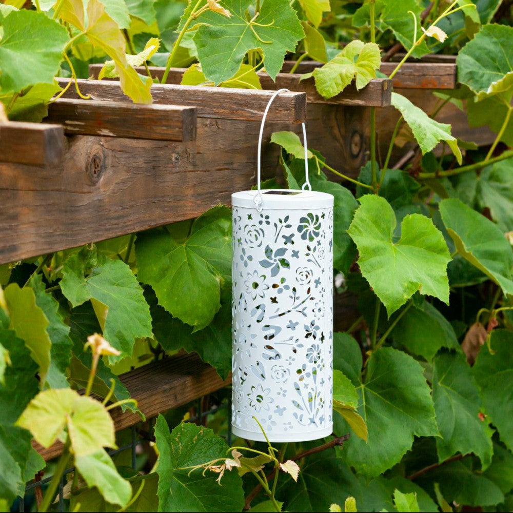 Bloom Punched Metal Solar Lantern - White | Plow & Hearth
