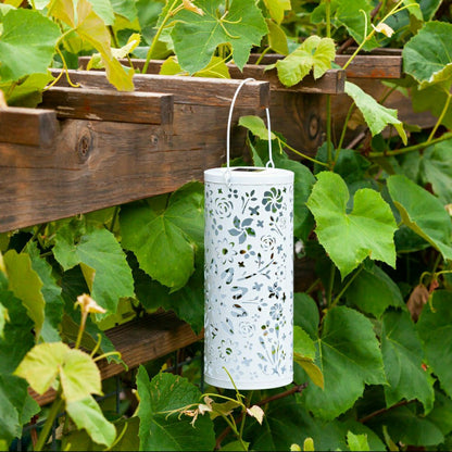 Bloom Punched Metal Solar Lantern - White | Plow & Hearth
