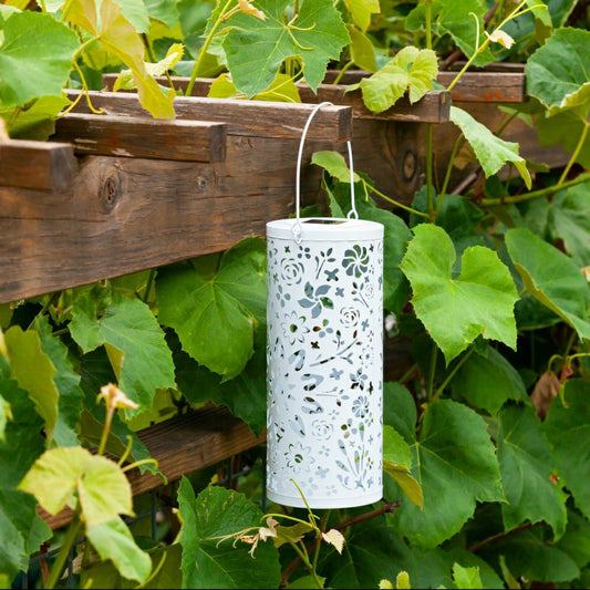 Bloom Punched Metal Solar Lantern - White | Plow & Hearth