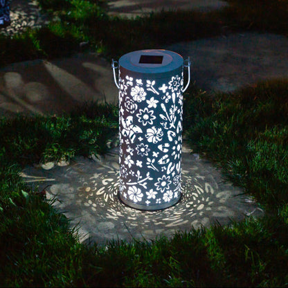 Bloom Punched Metal Solar Lantern - White | Plow & Hearth