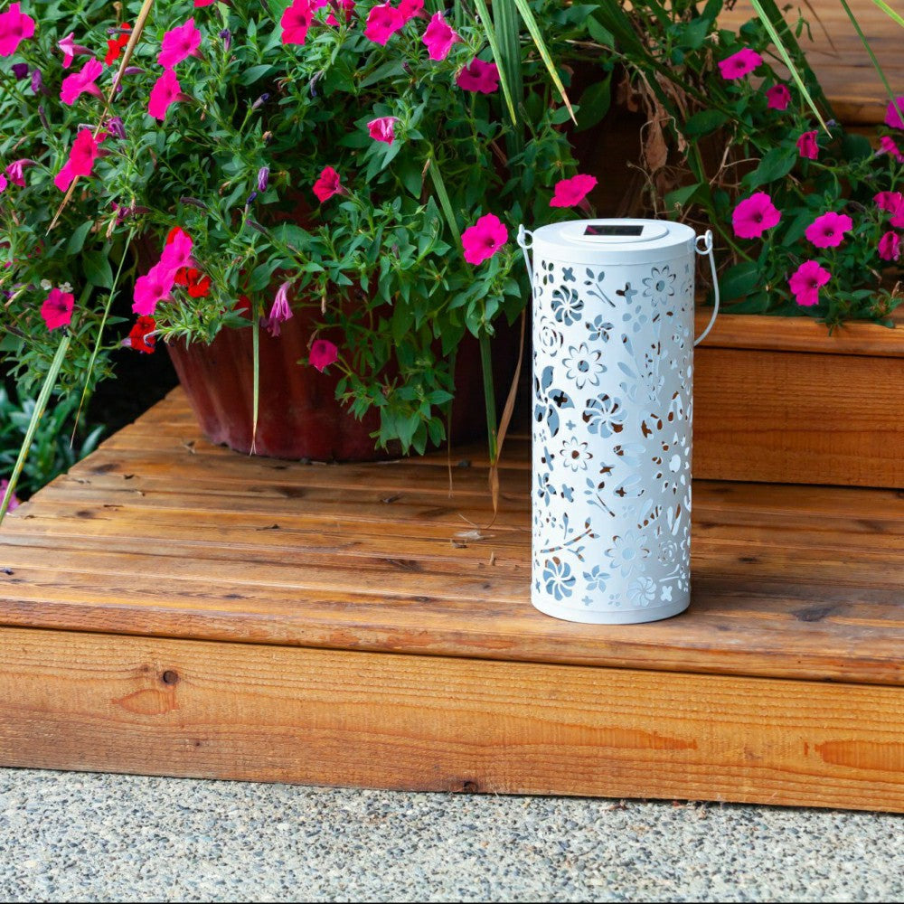 Bloom Punched Metal Solar Lantern - White | Plow & Hearth