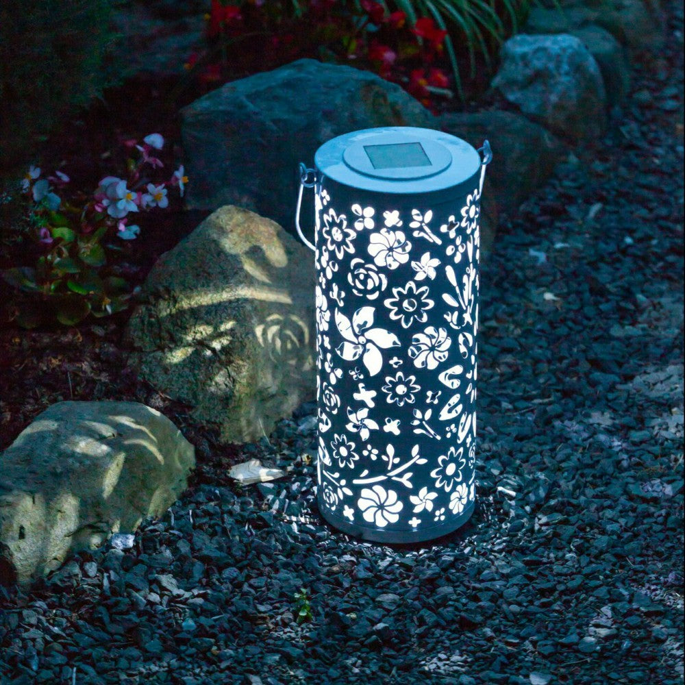 Bloom Punched Metal Solar Lantern - White | Plow & Hearth