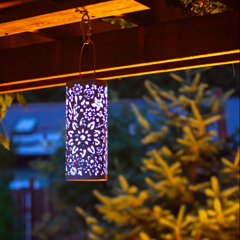 Bloom Punched Metal Solar Lantern - White | Plow & Hearth