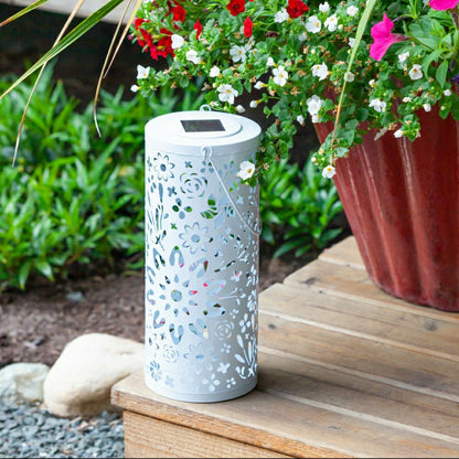 Bloom Punched Metal Solar Lantern - White | Plow & Hearth