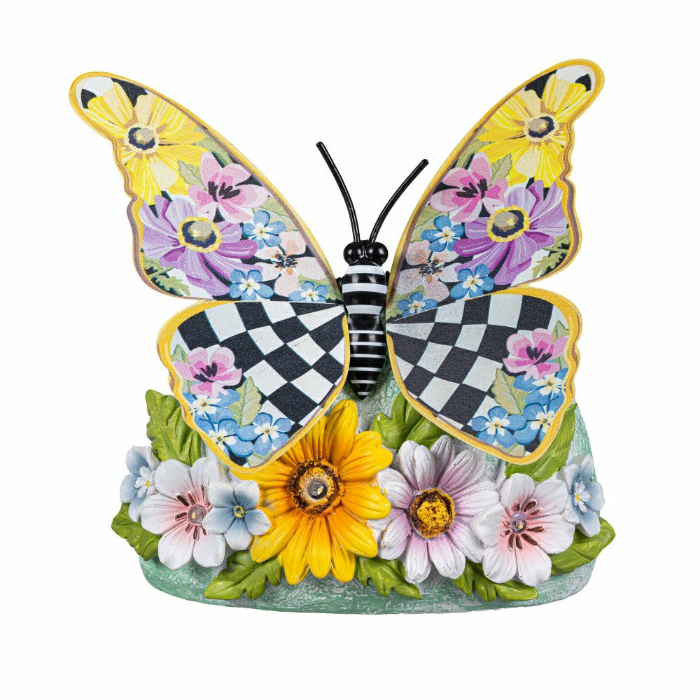 Courtly Check Butterfly Metal LED Solar Garden Statue | Plow & Hearth