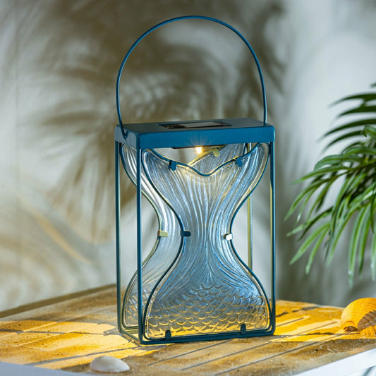 Blue Coastal Outdoor Lamp & Lighting Mermaid Tail Metal and Glass Sola | Plow & Hearth