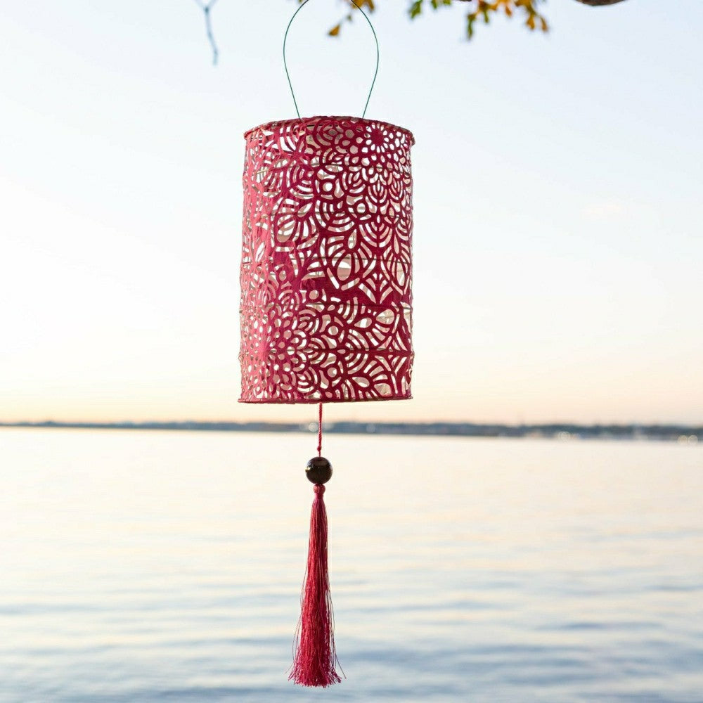 Soji Stella - Tassel Cylinder - 7.5" Solar Lantern | Plow & Hearth