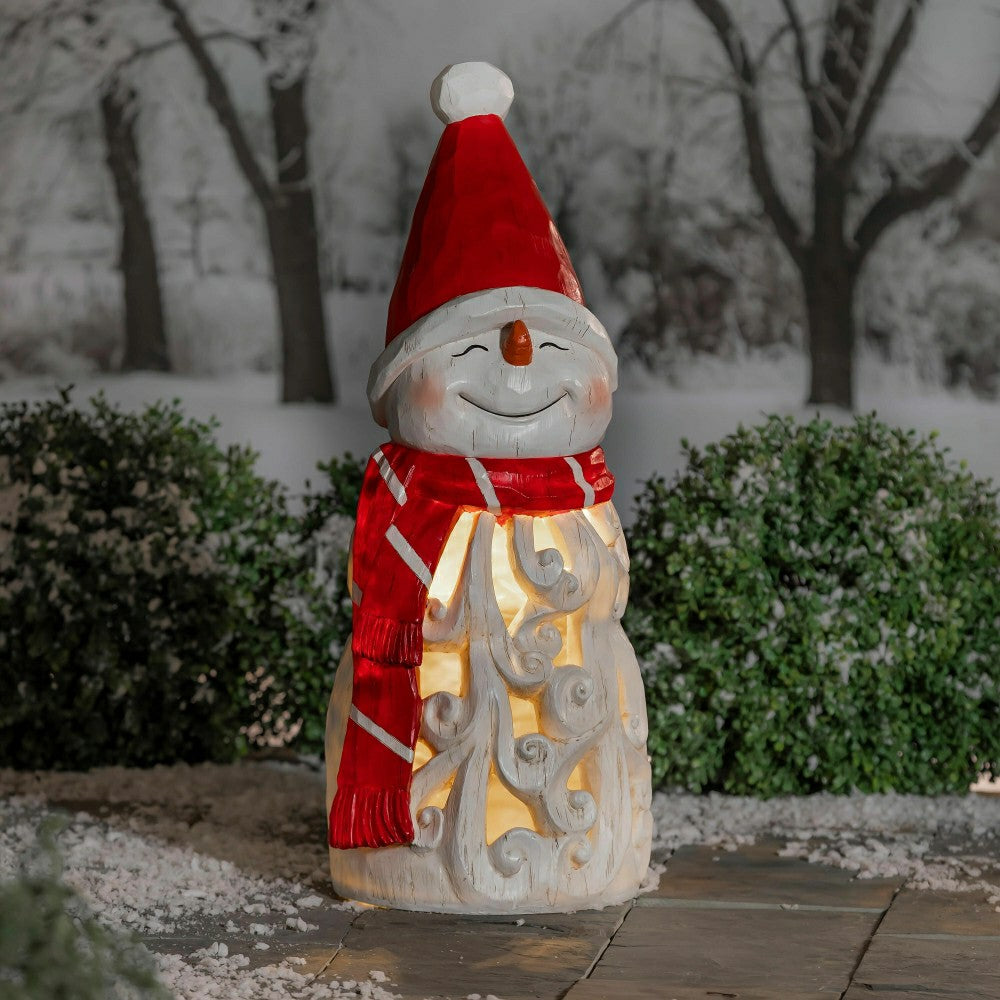 Carved Lighted Holiday Snowman Statue | Plow & Hearth