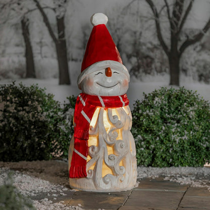 Carved Lighted Holiday Snowman Statue | Plow & Hearth