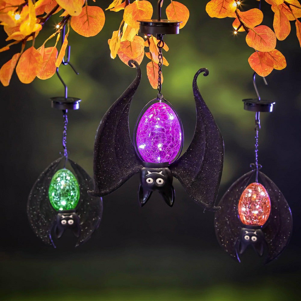 Solar Halloween Hanging Bats, Set of 3 | Plow & Hearth
