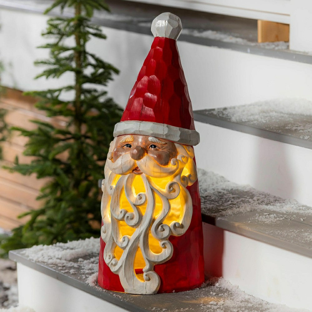 Carved Lighted Holiday Santa Statue | Plow & Hearth
