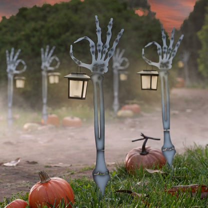 Halloween Skeleton Arm Metal Stakes with Solar Lanterns, Set of 2 | Plow & Hearth