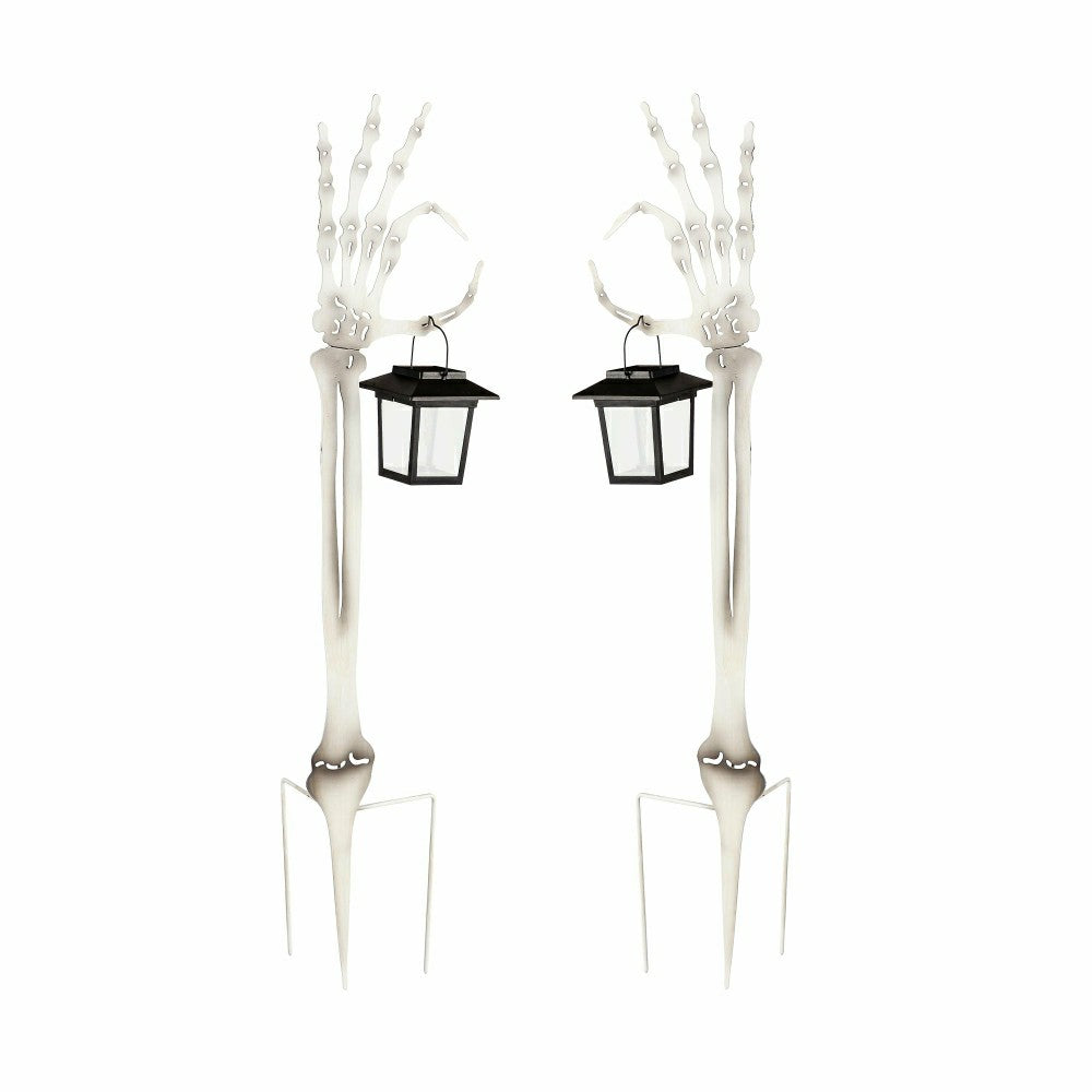 Halloween Skeleton Arm Metal Stakes with Solar Lanterns, Set of 2 | Plow & Hearth