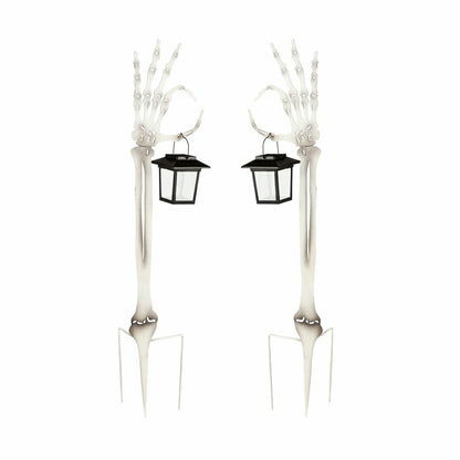 Halloween Skeleton Arm Metal Stakes with Solar Lanterns, Set of 2 | Plow & Hearth