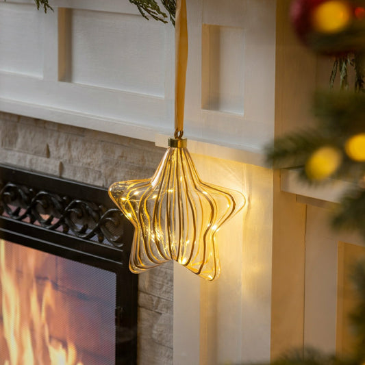 Micro LED Silver Star Indoor Outdoor Decorative Hanging Light, Warm Wh | Plow & Hearth