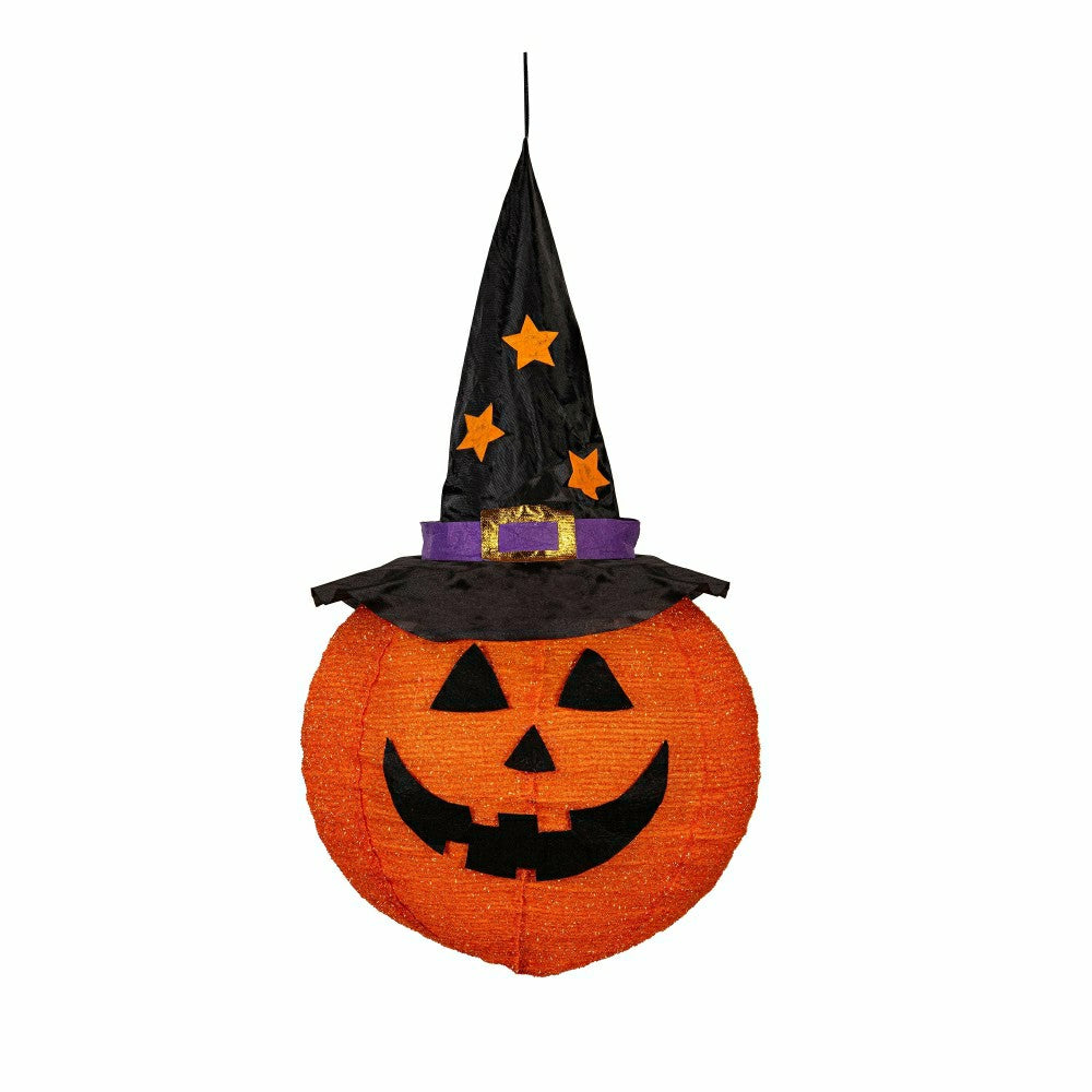 Hanging LED Fabric Witch Hat Jack O'Lantern Pumpkin | Plow & Hearth