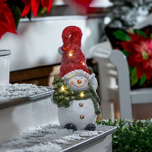 Glittering Snowman LED Resin Garden Statue, 18"H | Plow & Hearth