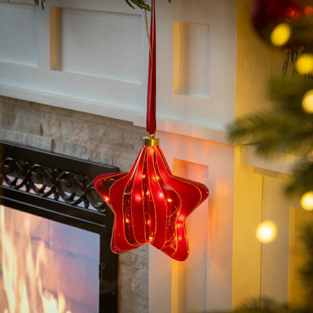 Micro LED Red Star Indoor Outdoor Decorative Hanging Light, Warm White | Plow & Hearth