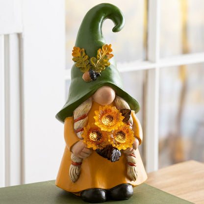 12.5" Harvest Girl Lighted Gnome Statuary | Plow & Hearth