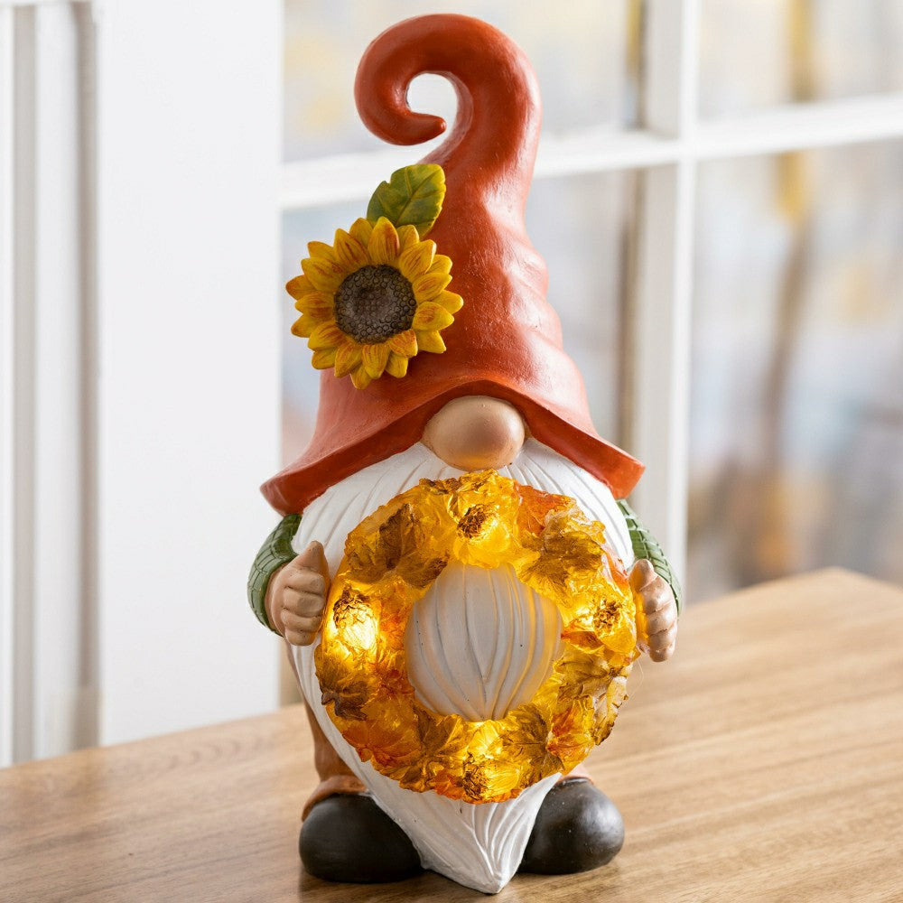 12.5" Harvest Girl Lighted Gnome Statuary | Plow & Hearth