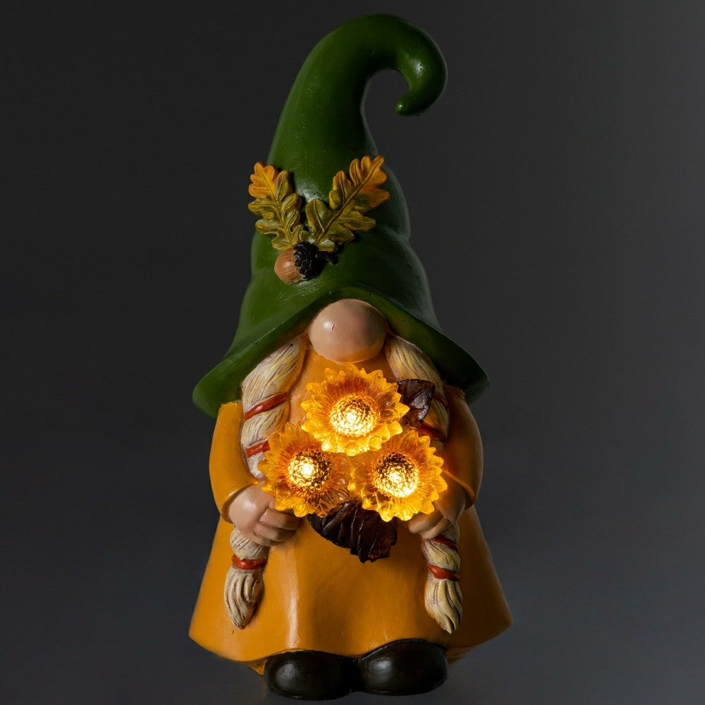 12.5" Harvest Girl Lighted Gnome Statuary | Plow & Hearth