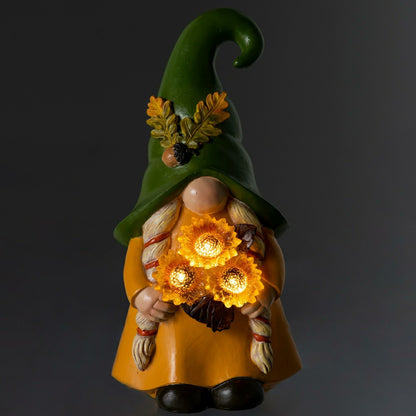 12.5" Harvest Girl Lighted Gnome Statuary | Plow & Hearth