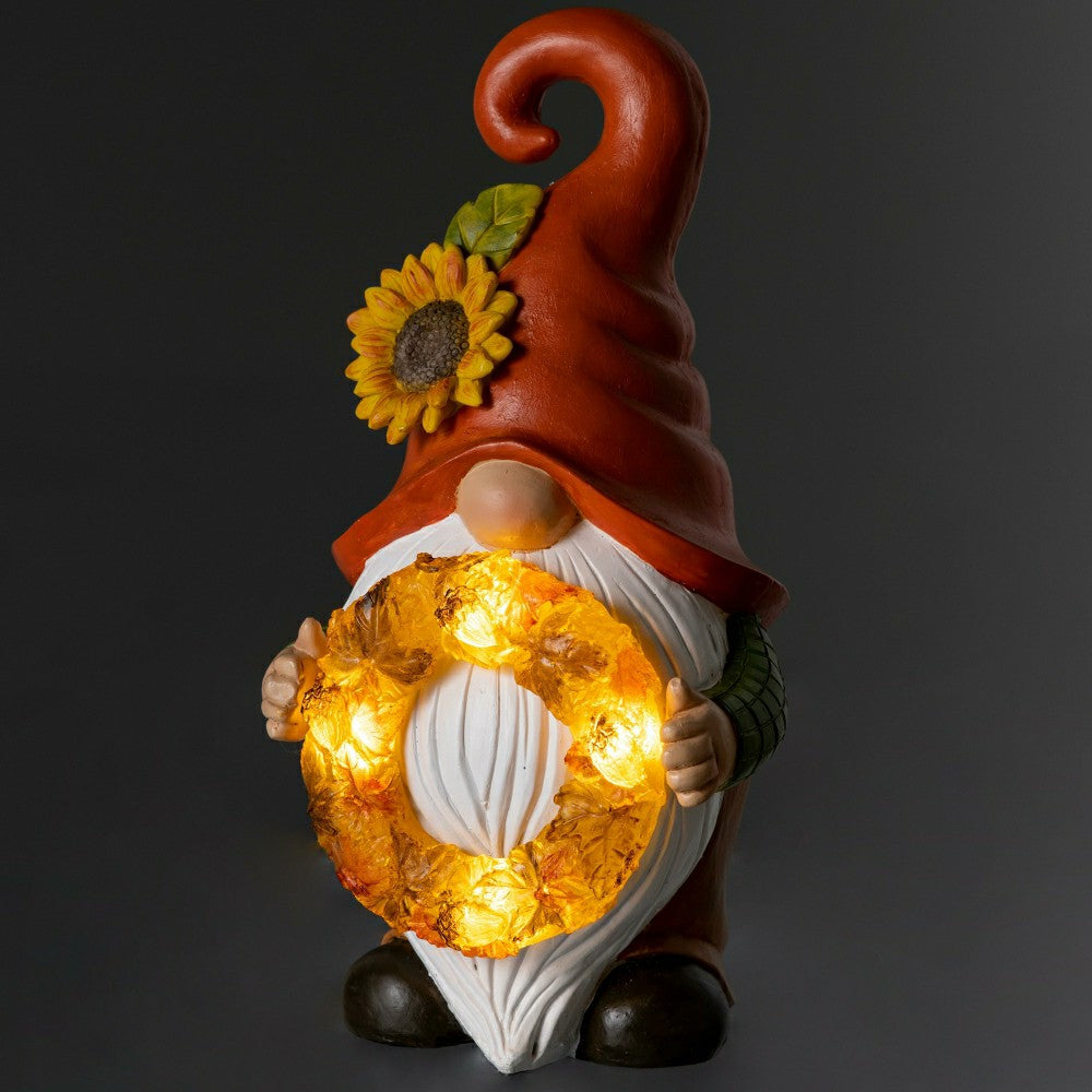 12.5" Harvest Girl Lighted Gnome Statuary | Plow & Hearth