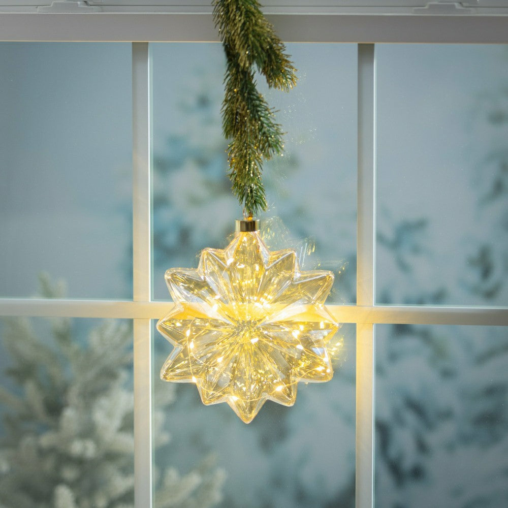 Micro LED Floral Glass Ball Indoor Outdoor Decorative Hanging Light, C | Plow & Hearth