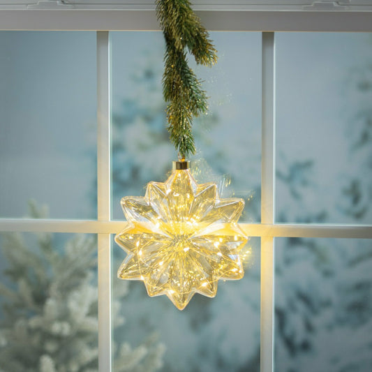 Micro LED Floral Glass Ball Indoor Outdoor Decorative Hanging Light, C | Plow & Hearth