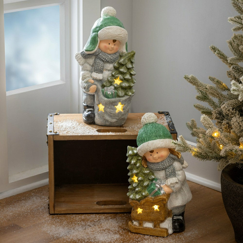 LED Holiday Children Garden Statues, Set of 2 | Plow & Hearth