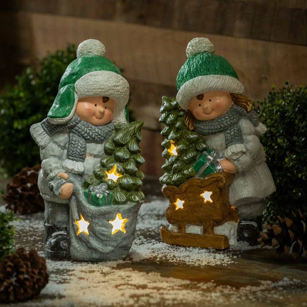 LED Holiday Children Garden Statues, Set of 2 | Plow & Hearth